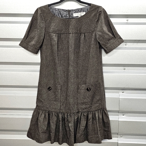 Trina Turk Wool Blend Ruffle Midi Shift Dress - Picture 1 of 9